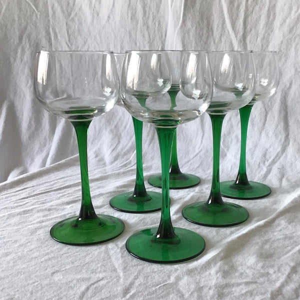 Set Van 6 Luminarc Wijnglazen Met Groene Steel