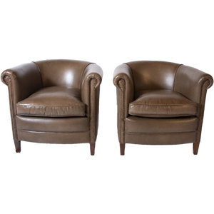 2 X Chesterfield Clubfauteuils Taupe Leer Met Nagels