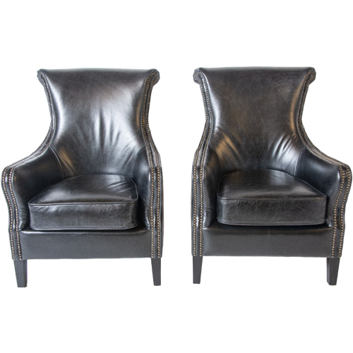 2 X Stoere Chesterfield Fauteuils Vintage Zwart Leer