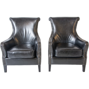 2 X Stoere Chesterfield Fauteuils Vintage Zwart Leer