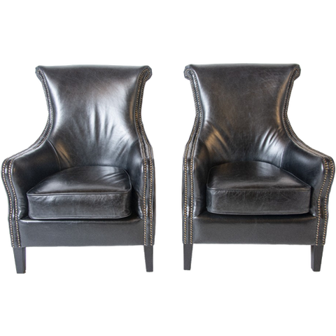 2 X Stoere Chesterfield Fauteuils Vintage Zwart Leer