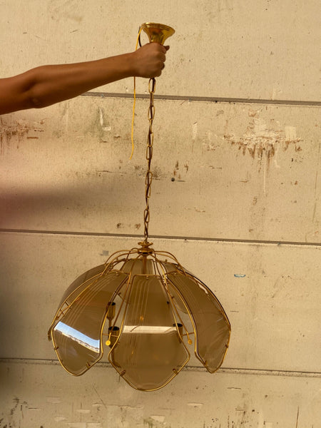 Vintage Hanglamp (Goud + Roze Glas)