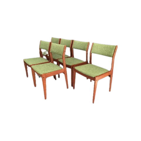 6 Teak Green Dining Chairs By Imha 1960S