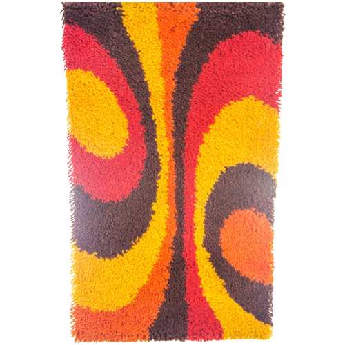 70'S Wall Rug | Psychedelic Pattern | Hand Tied | Thick Wool | Vintage 70'S