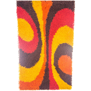 70'S Wall Rug | Psychedelic Pattern | Hand Tied | Thick Wool | Vintage 70'S