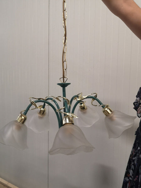 Hanglamp Bloemen Groen & Messing