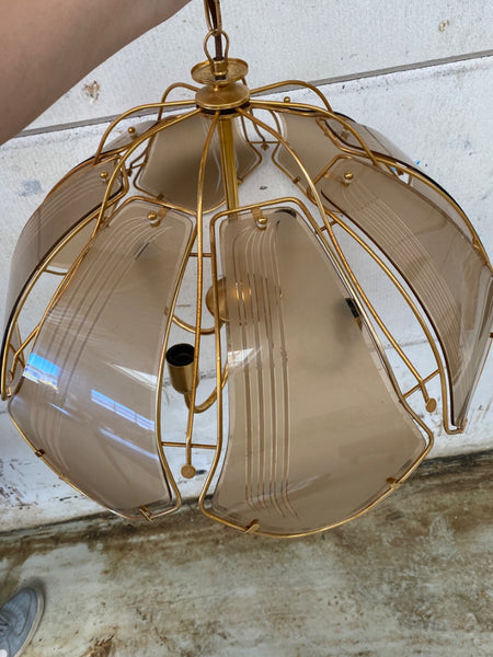 Vintage Hanglamp (Goud + Roze Glas)