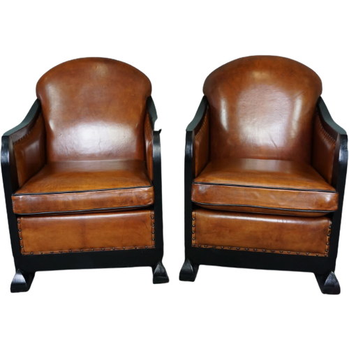 Als Nieuwe Set Schapenleren Art Deco Design Fauteuils