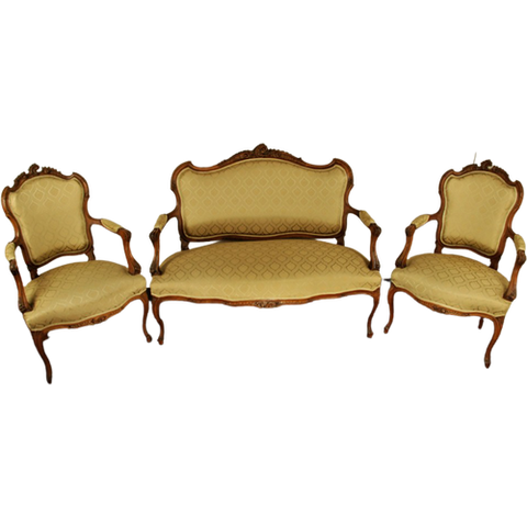 Antiek Rococo Bankje Plus 2 Fauteuils In Nieuwstaat