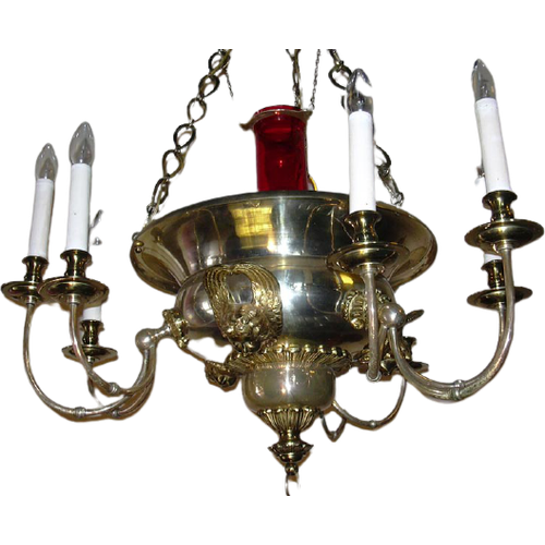 Antieke Verzilverde Godslamp, Kerk Lamp Met Engelen