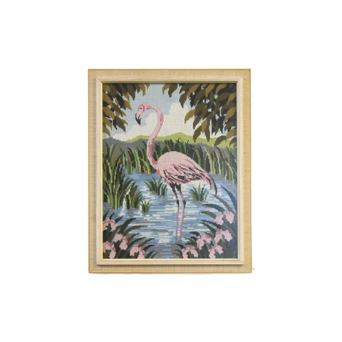 Beige Lijst Geborduurde Flamingo