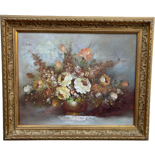 Bloemen In Lijst, Olieverf Op Doek, Buitenmaat 53 X 63 Cm