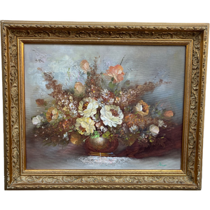 Bloemen In Lijst, Olieverf Op Doek, Buitenmaat 53 X 63 Cm