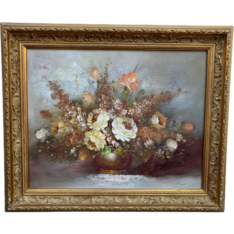 Bloemen In Lijst, Olieverf Op Doek, Buitenmaat 53 X 63 Cm