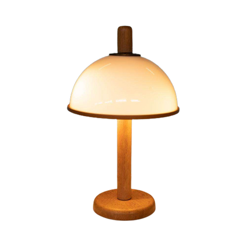 Bohemian Houten Schemerlamp Paddenstoel, Eiken Vintage Lamp