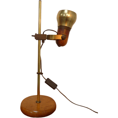 Brass And Wood Table Lamp, 70S