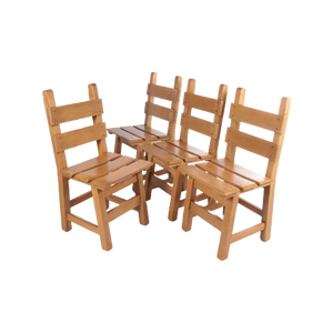 Brutalistische Set Van 4 Stoere Houten Stoelen 1980