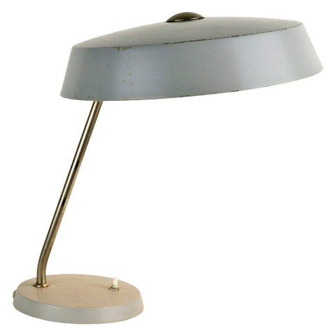 Vintage Grijze Space Age Bureaulamp Tafellamp Louis Kalff