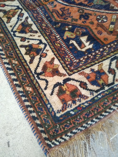 Vintage Boho Handgeknoopt Tapijt Vloerkleed, 110 X 107 Cm - RELIVING