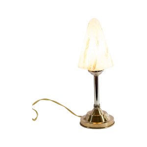 Classic Art Deco Table Lamp | White Marbled Glass | Chrome Base | 1920'S