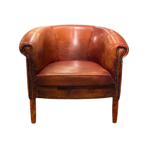 Compacte Schapenleren Clubfauteuil Cognac Schaapsleder