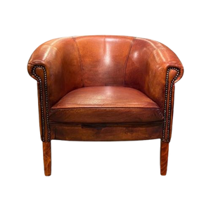 Compacte Schapenleren Clubfauteuil Cognac Schaapsleder