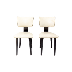 Cor Alons En J.C. Jansen Set Van 2 Vintage Stoelen Zwart Met Crèmekleurig Skai-Leer Prijs/Set