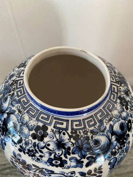 Delfia Vaas Groot Antiek Vintage Blauw Wit