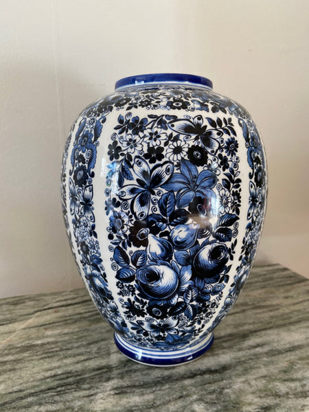 Delfia Vaas Groot Antiek Vintage Blauw Wit