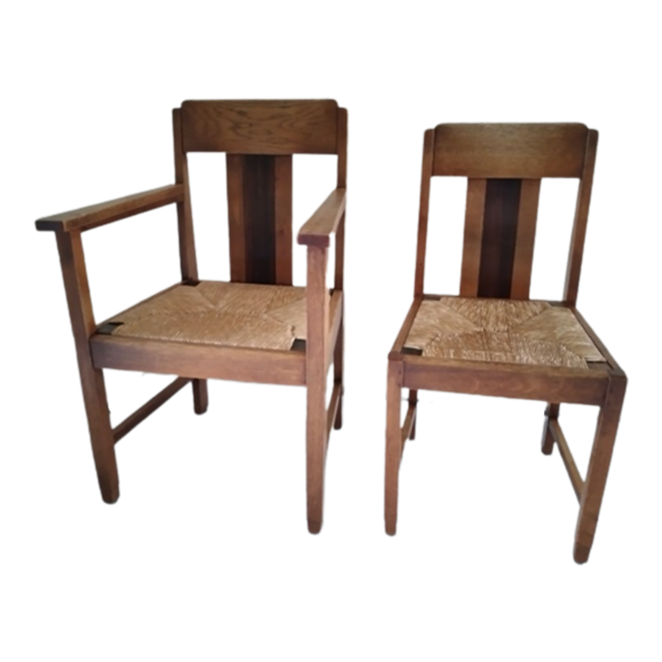 Eiken Art Deco Amsterdamse School Fauteuils Jaren’20, Inclusief Tafel.