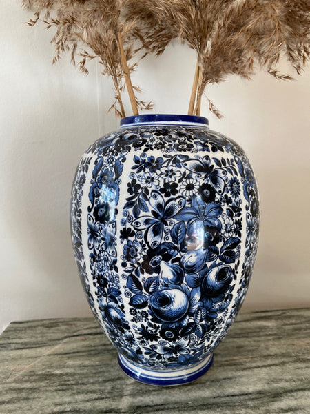 Delfia Vaas Groot Antiek Vintage Blauw Wit