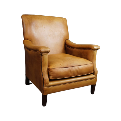 Fraaie Geleefde Rundleren Armchair