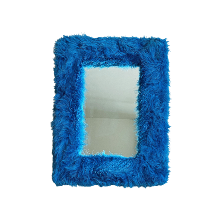 Funky Space Age Blauw 'Bont' Wandspiegel / Spiegel, Faux Fur