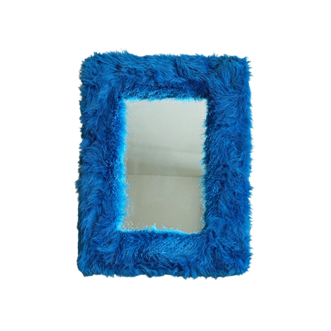 Funky Space Age Blauw 'Bont' Wandspiegel / Spiegel, Faux Fur