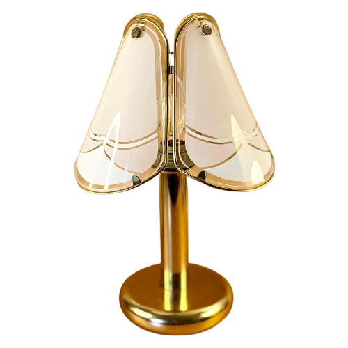 Goudkleurige Lamp ‘Hollywood Regency’ Style Met Melkglazen Kap