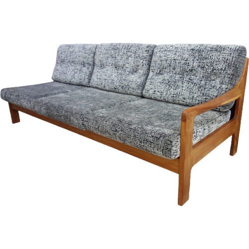 Grey Fabric And Wood 3-Seat Sofa