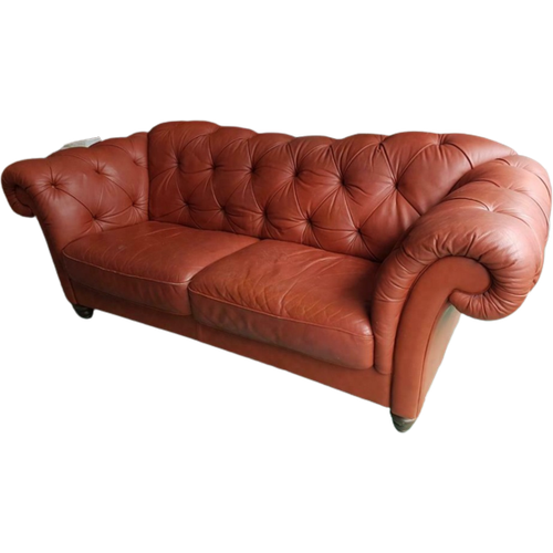 Grote Natuzzi Leren Bank, Warm Van Kleur, Chesterfield Model