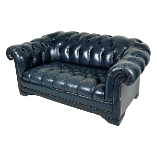 Karaktervolle Blauwe Chesterfield Zetel Leder Tweepersoons 165Cm