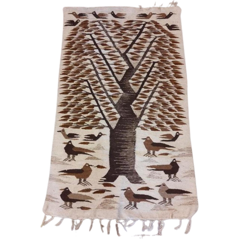 Kleed Kelim Stijl Geweven Boom Met Vogels Bruin Beige 145/90