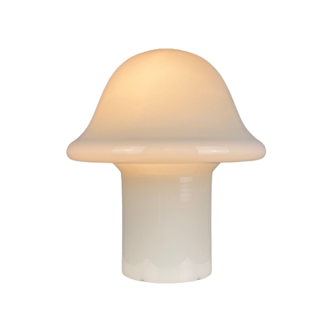 Large Fully White Glass Peill And Putzler Mushroom Table Lamp Xl 1970