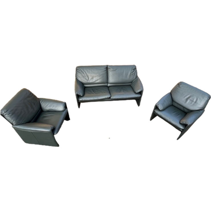 Leolux Bora Beta Bank En Fauteuils. Design. Groen Leer.