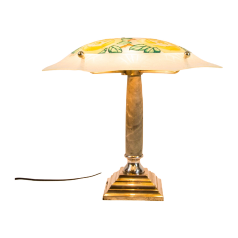 Loys Lucha Table Lamp | Enameled Glass | Classic Art Deco | Brass Frame | Vintage 1930'S