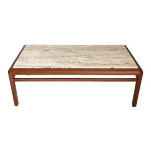 Mid Century Salontafel Travertine Teak Berge Pauvers