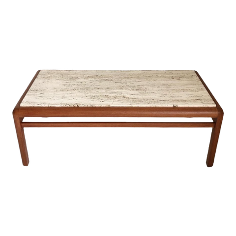 Mid Century Salontafel Travertine Teak Berge Pauvers