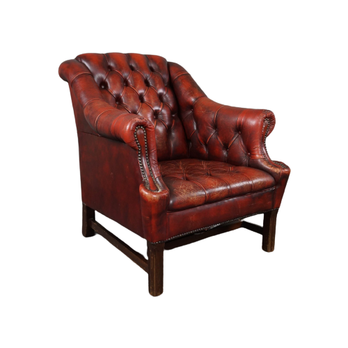 Mooie Stoere Sleetse Rundleren Chesterfield Fauteuil