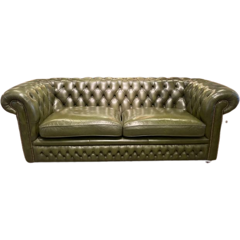 Originele Springavale Chesterfield 3 Zits Bank Groen Vinatage