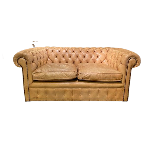 Oude Antiek Chesterfield 2 Bank Camel Cognac