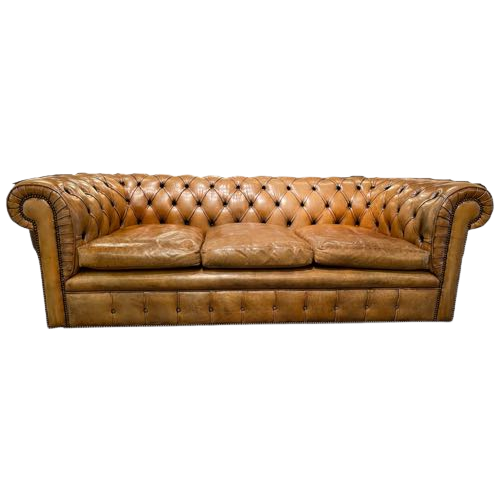 Oude Engelse Antiek Chesterfield 3 Zits Bank 50 Jaar+ Cognac