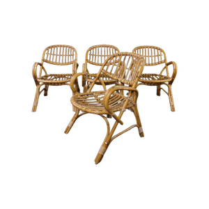 Prachtige Set Van 4 Rotan Dining/ Lounge Chairs Met Armleuningen