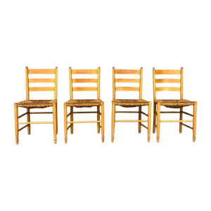 Rustic Ladder Chairs Pinewood & Rattan Set/4